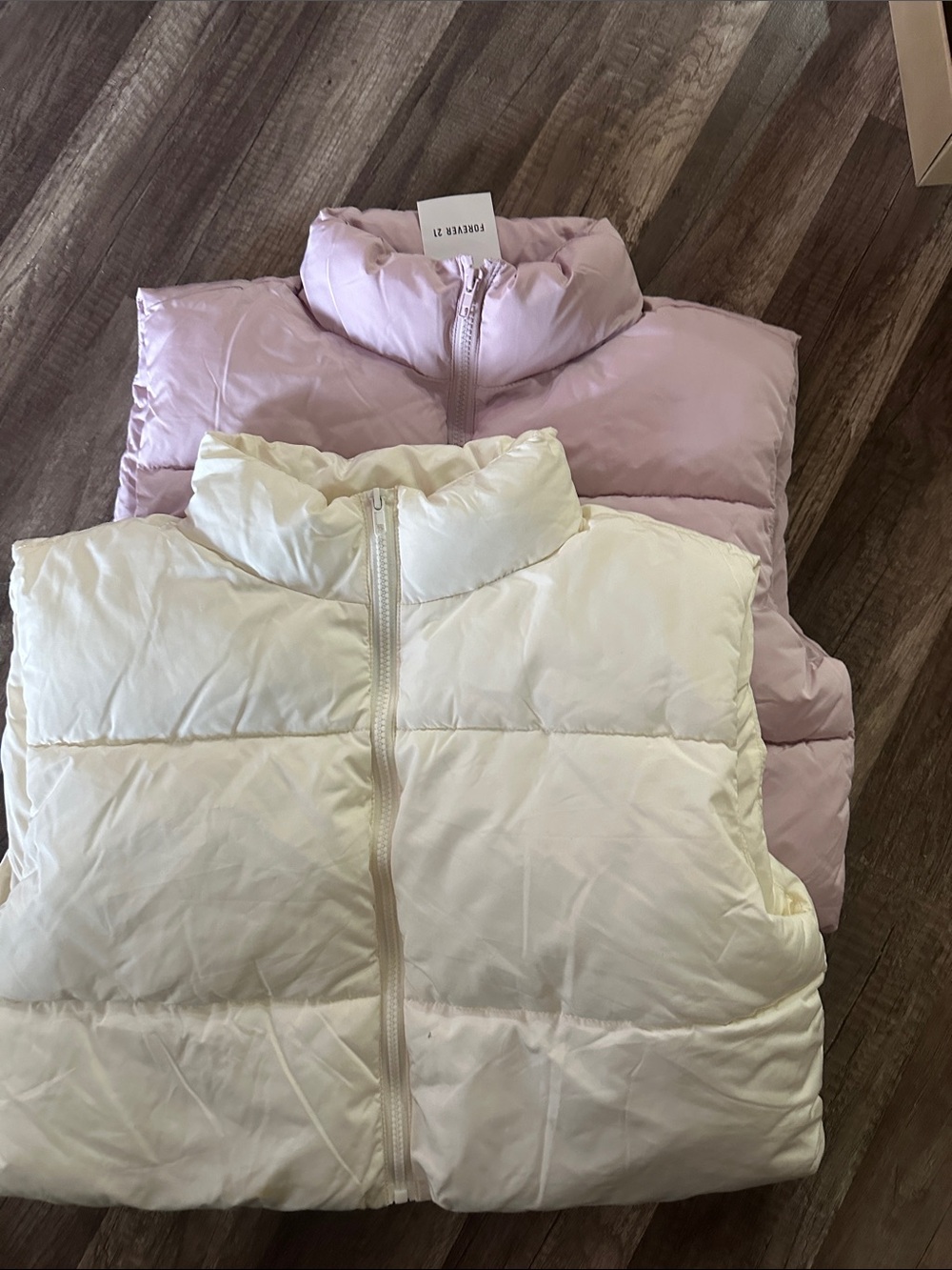 Forever 21 Pink and Cream Puffer Vests (2-Pack)